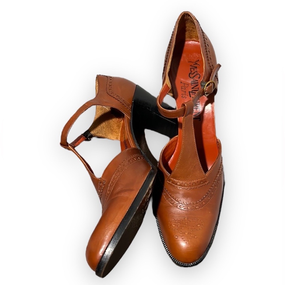 Yves Saint Laurent Paris Mary Jane Heels Oxford Leather Ankle Strap Size 7AA